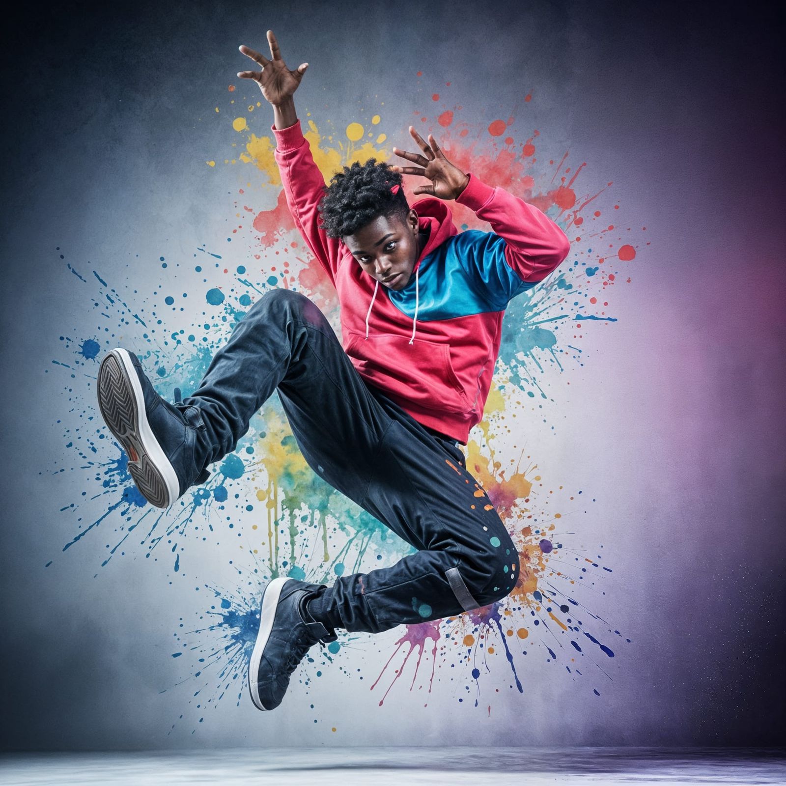 Dynamic Breakdancer in Watercolor Explosion