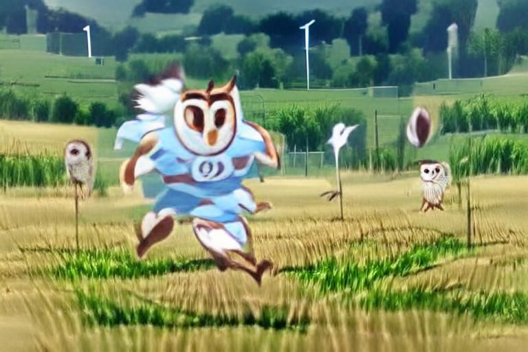 Anime Owl Sprinting Through a Field
