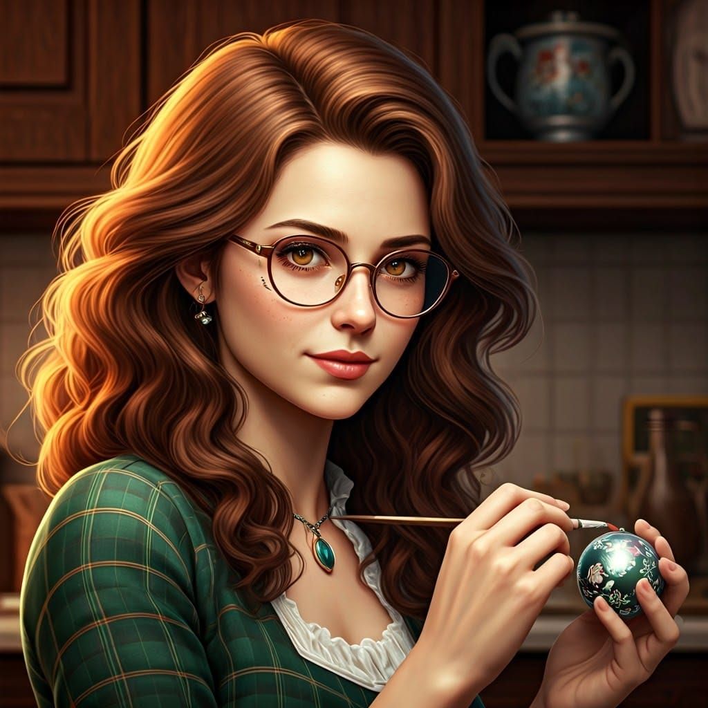 Surreal Portrait of an Artist Crafting Ornaments in a Vibran...