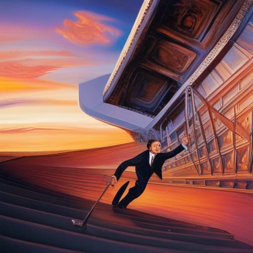 Conductor Chasing Piano in Surrealist Glowing Illustration