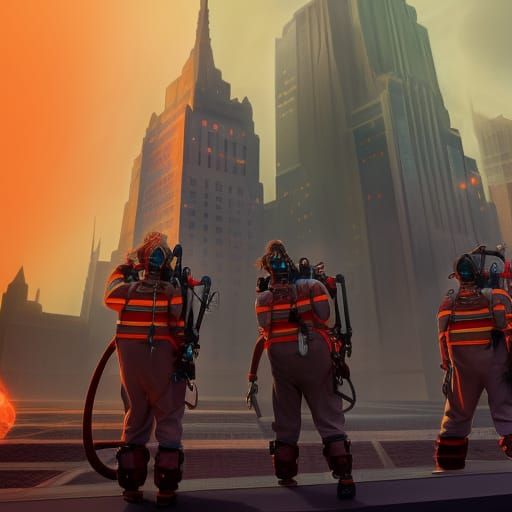 Ghostbusters Concept Art in Detailed Matte Painting Style