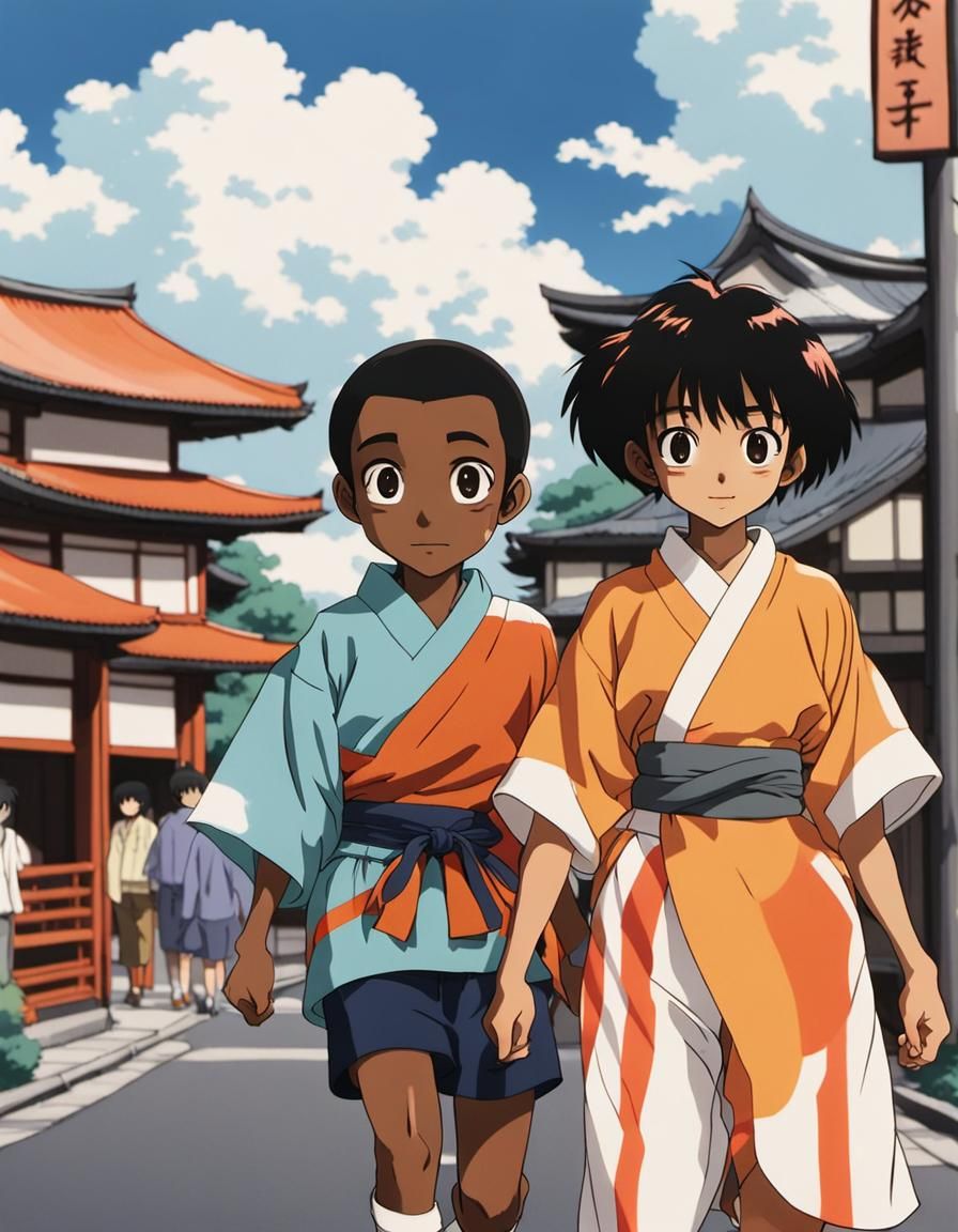 Anime Style: Black Boy and Japanese Girl in Japan