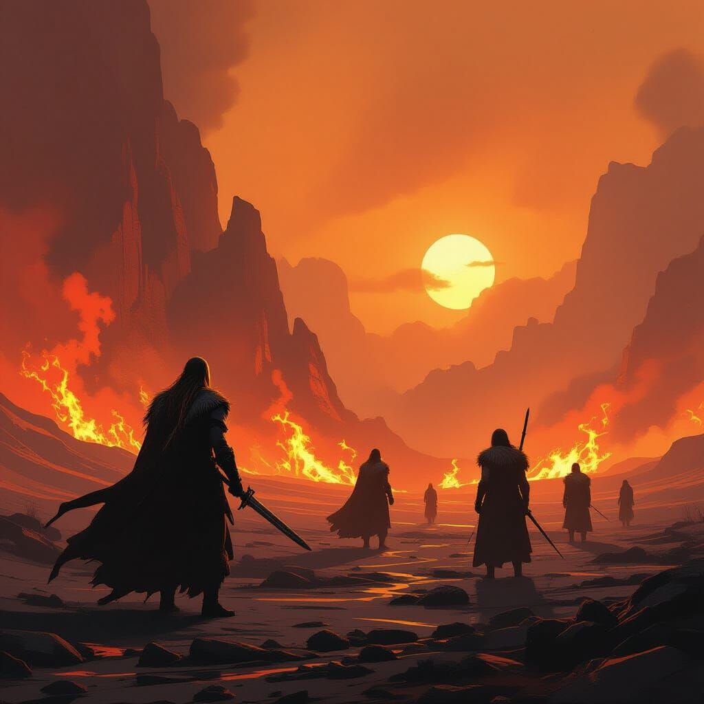 Norse Gods in Apocalyptic Landscape