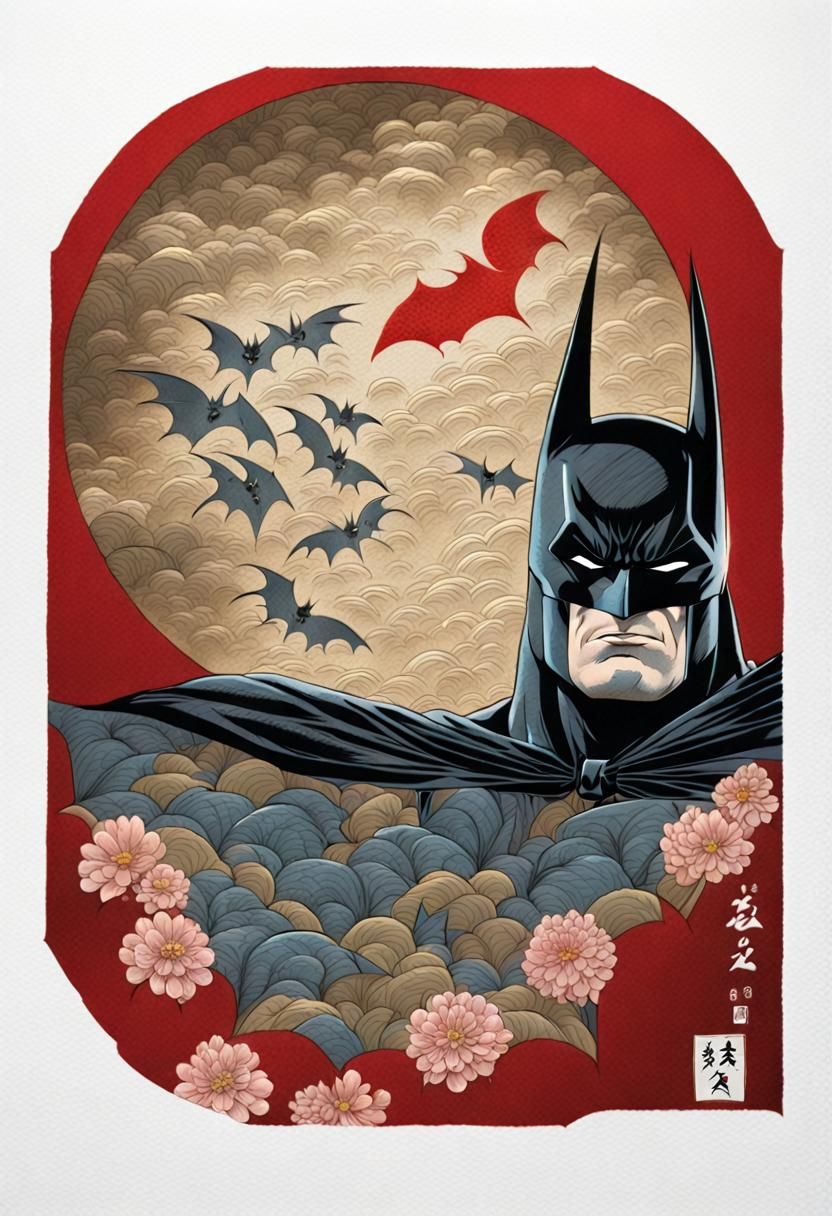 Batman in Japanese Painting Style