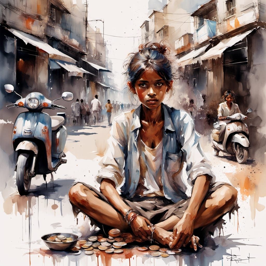 Young Indian Girl's Kindness Amidst Mumbai's Bustling Street...