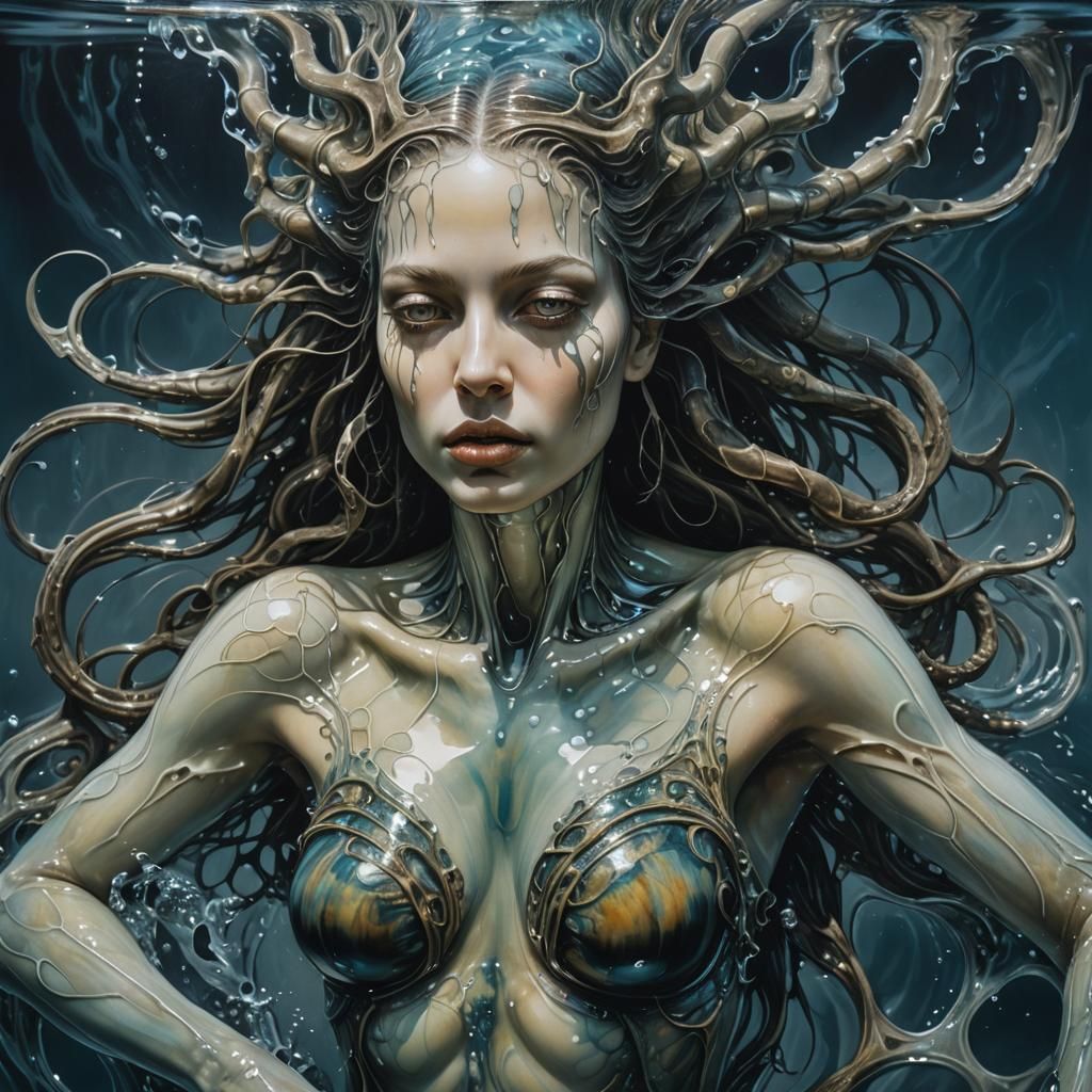 Surreal Water Nymph in Dark Fantasy Style