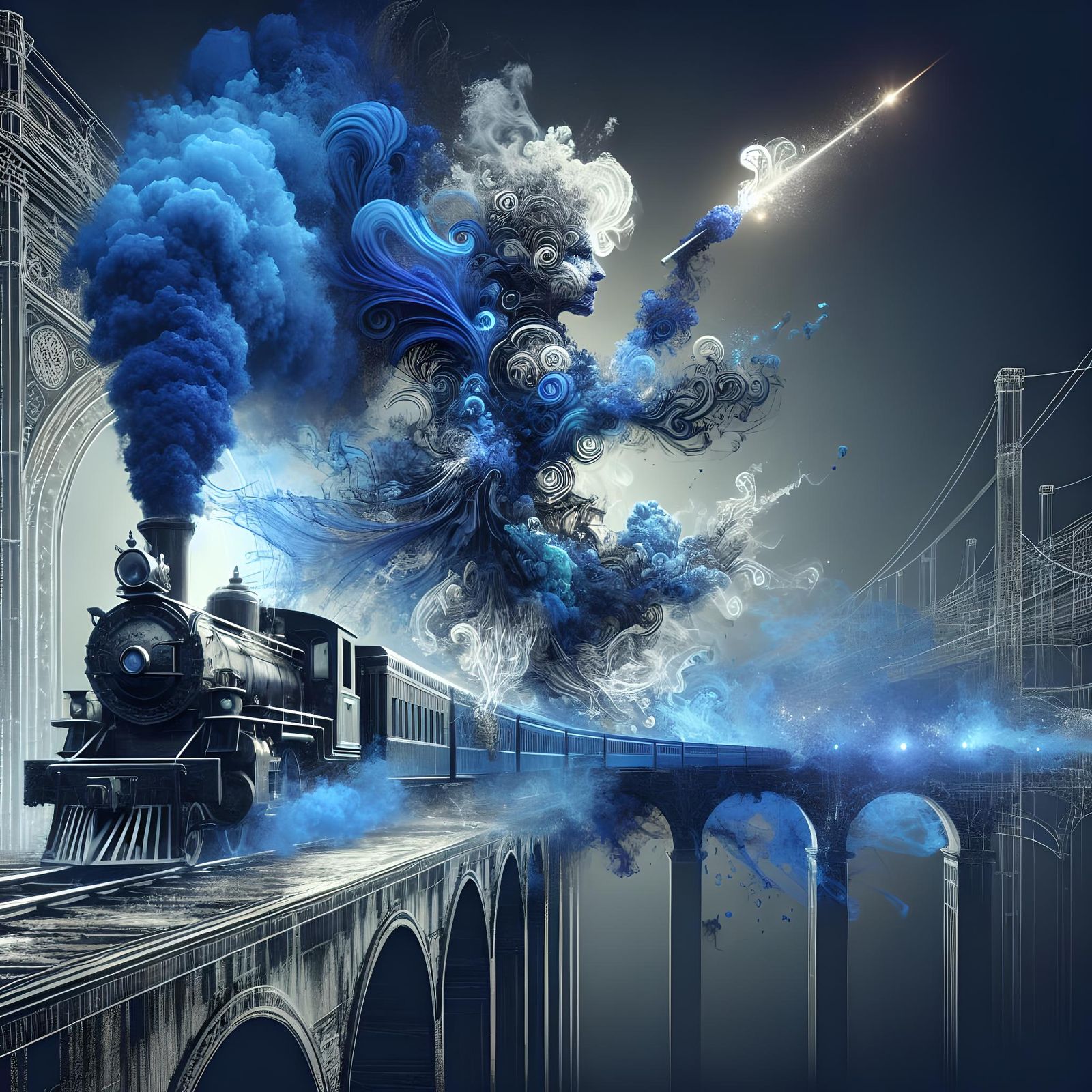 Vintage Locomotive Creates Sorceress in Smoke, Digital Art