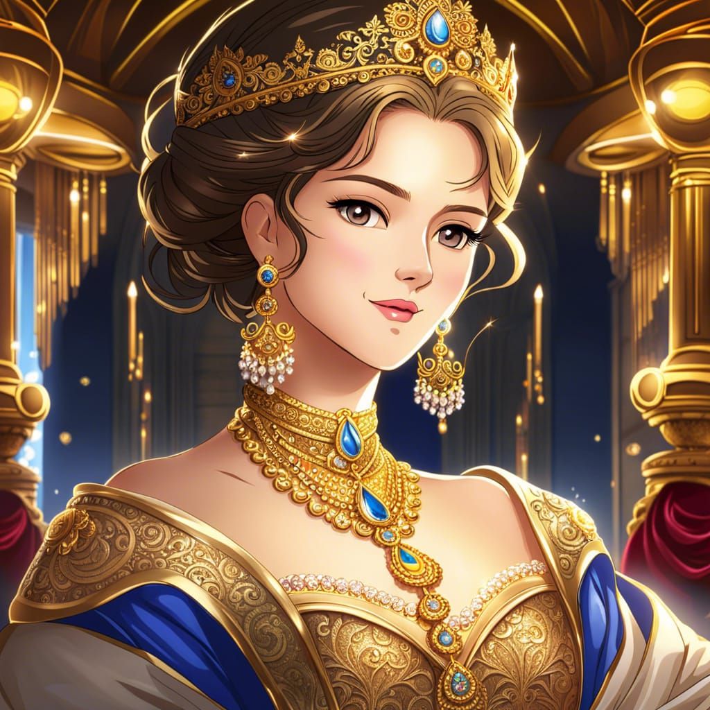 Anime Princess in Ornate Royal Room