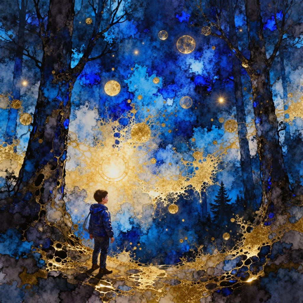 Astral Sky Fantasy Landscape with Visible Brush Strokes