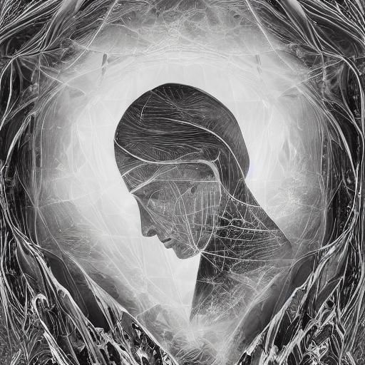 Praying Woman in Starry Alien Sky: Charcoal Drawing