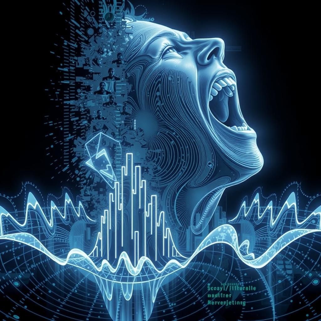 Screaming Face Emerges from Glitchcore Soundwaves