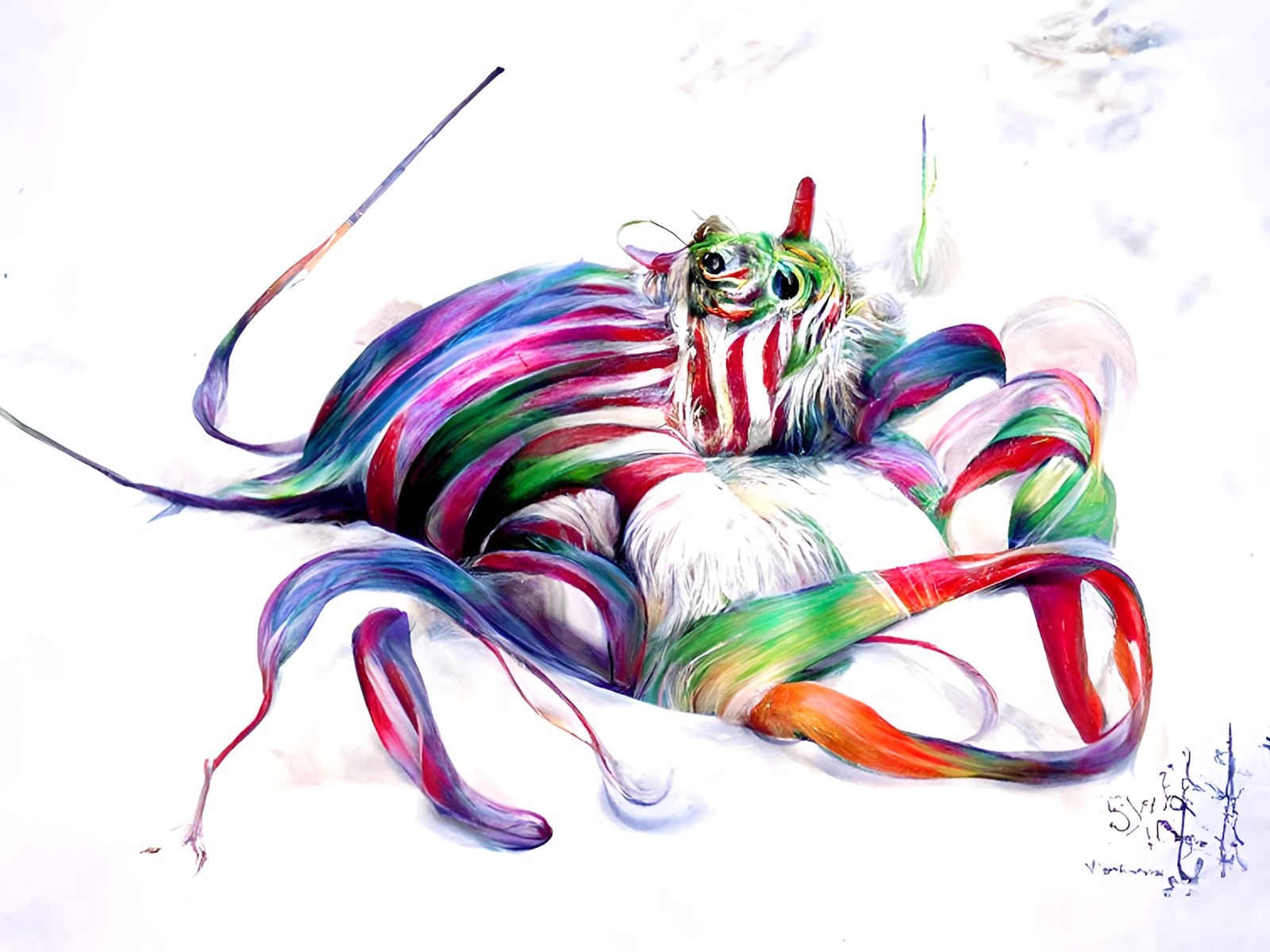 Candy Cane Creature in Mixed Media Style