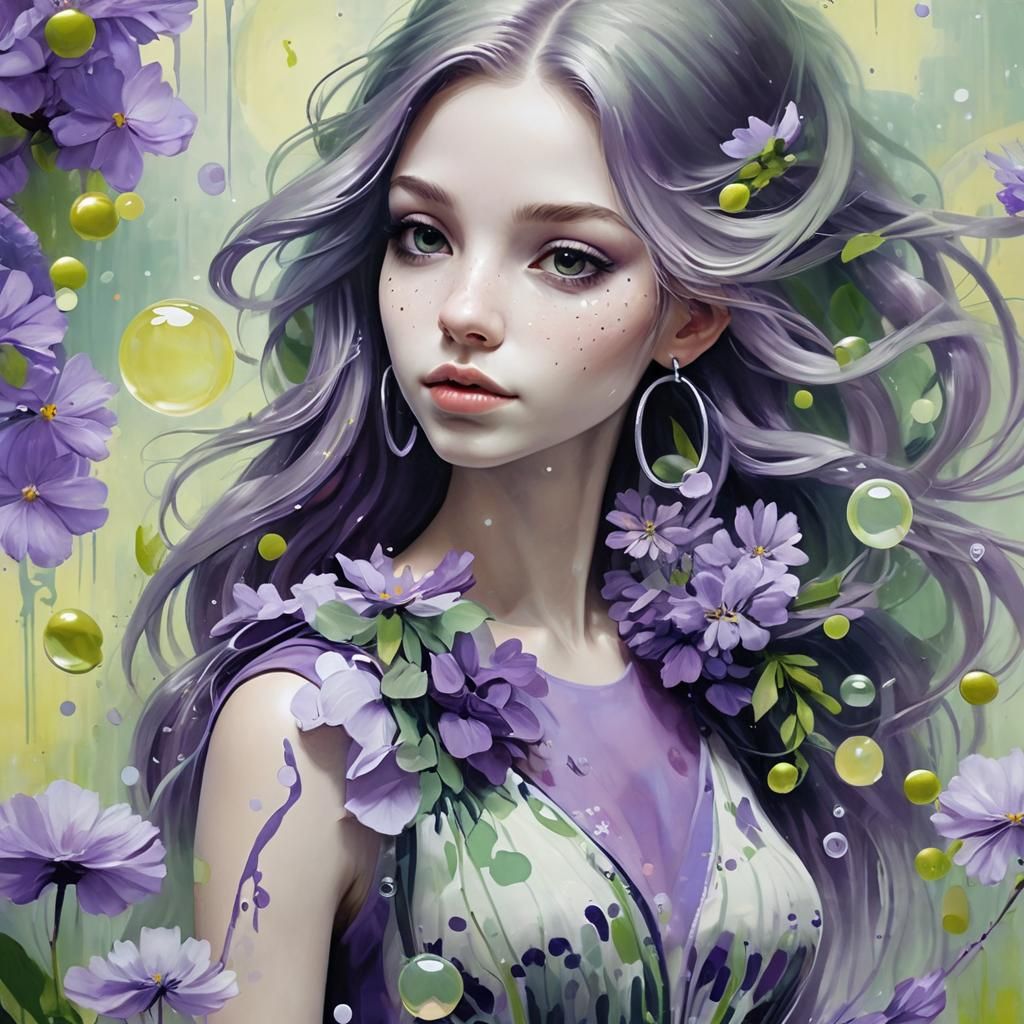 Girl in Purple Monochromatic Surrealist Painting