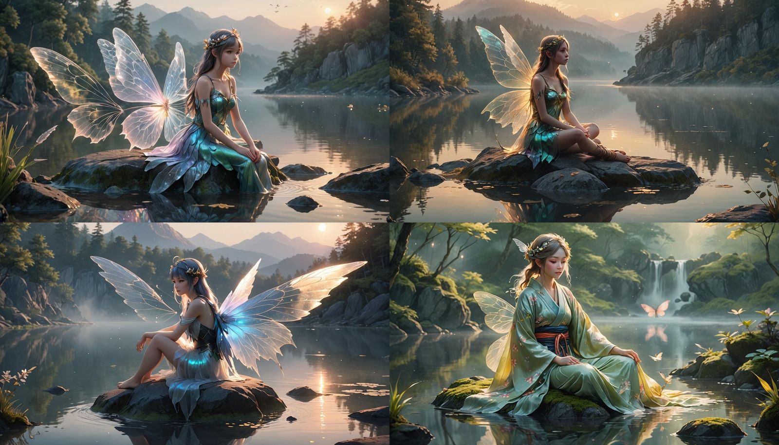 Fairy with Iridescent Wings by Misty Lake