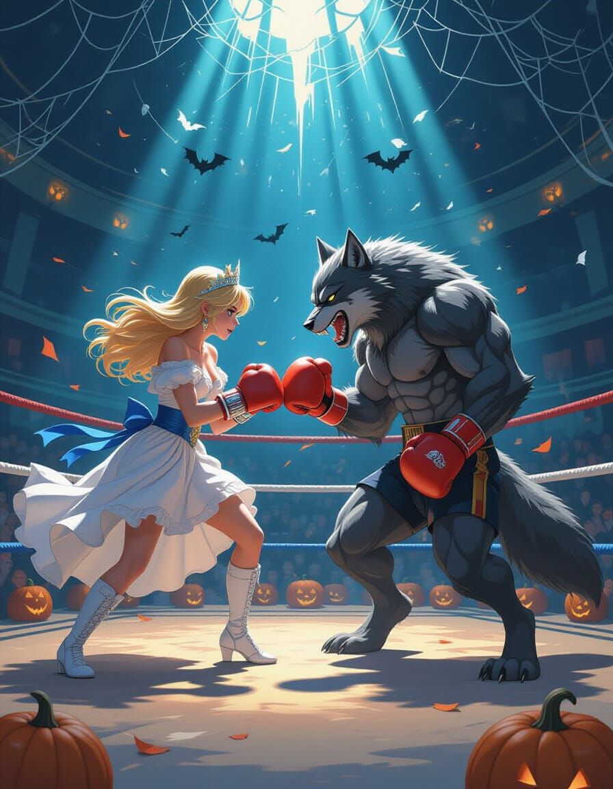 Princess Boxer vs Werewolf Boxer Halloween Battle