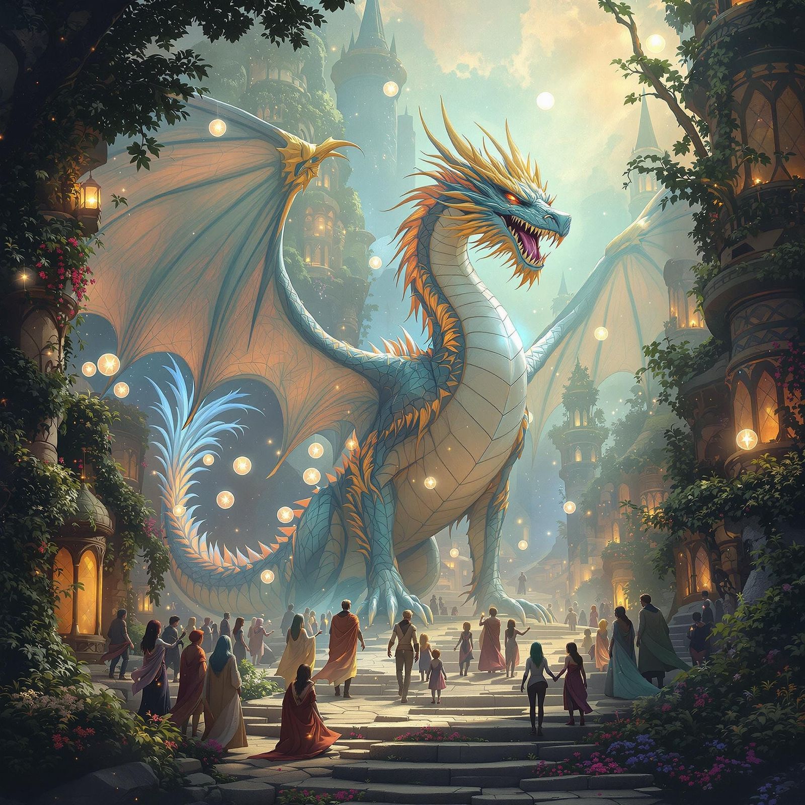 Mystical City of Calrean in Whimsical Fantasy Style