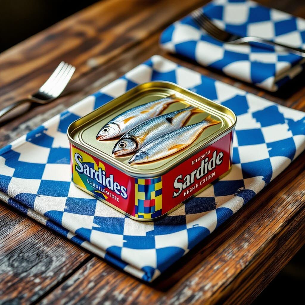 Pop Art Sardines on Rustic Table