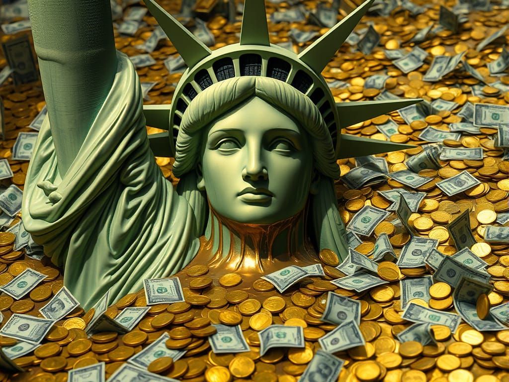 Statue of Liberty Melts into Money: Economic Collapse
