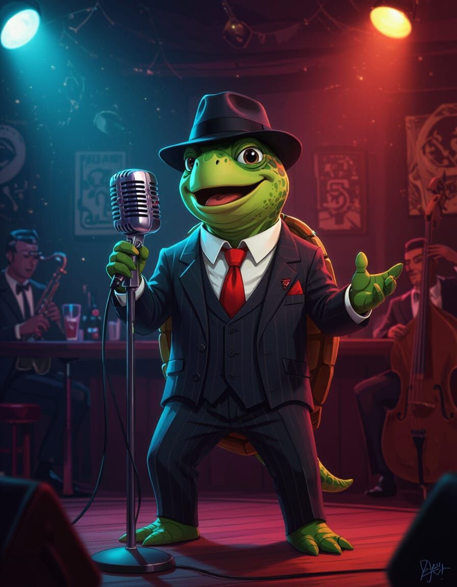 Turtle Jazz Singer in Futuristic Style