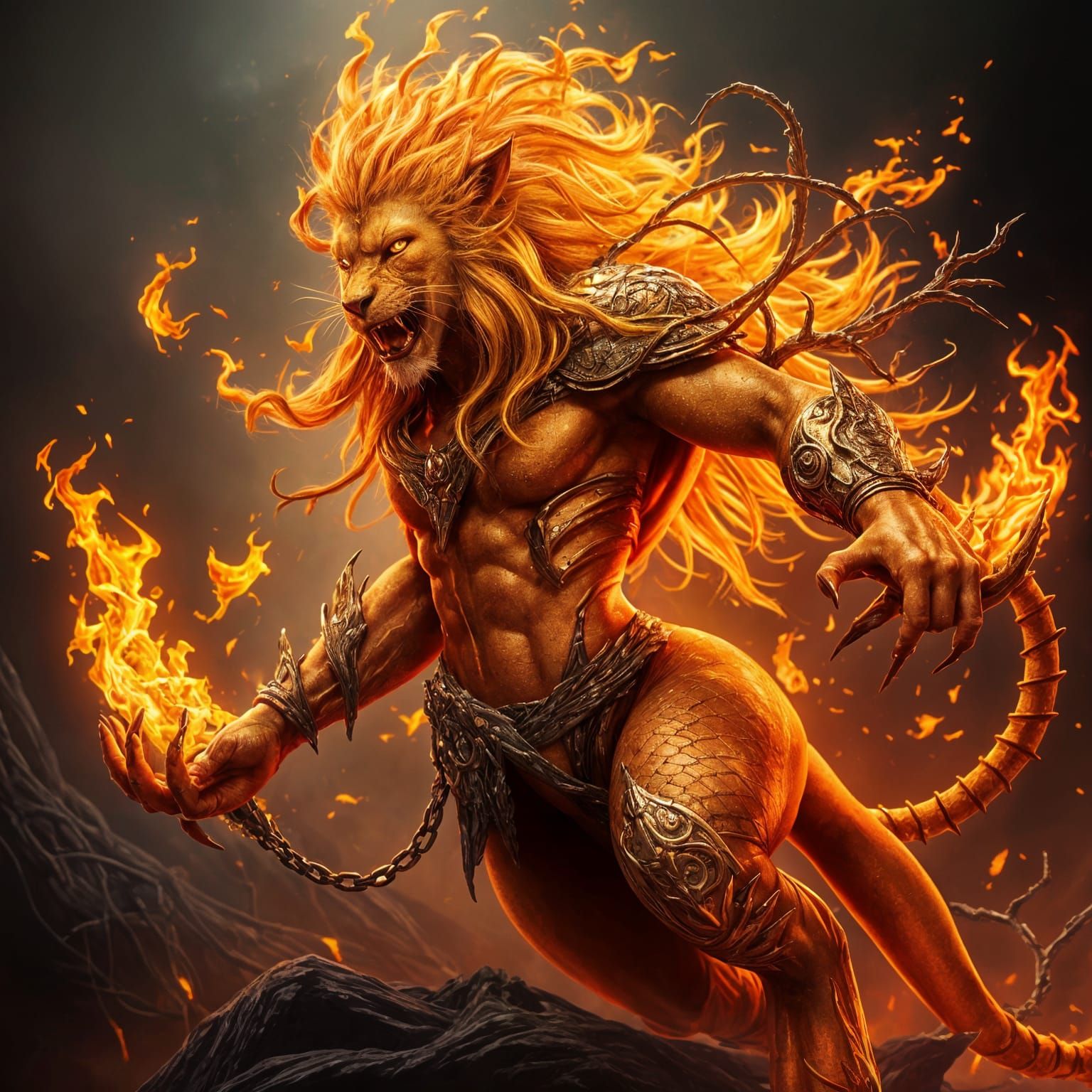 Fiery Lioness: Dark Fantasy Concept Art