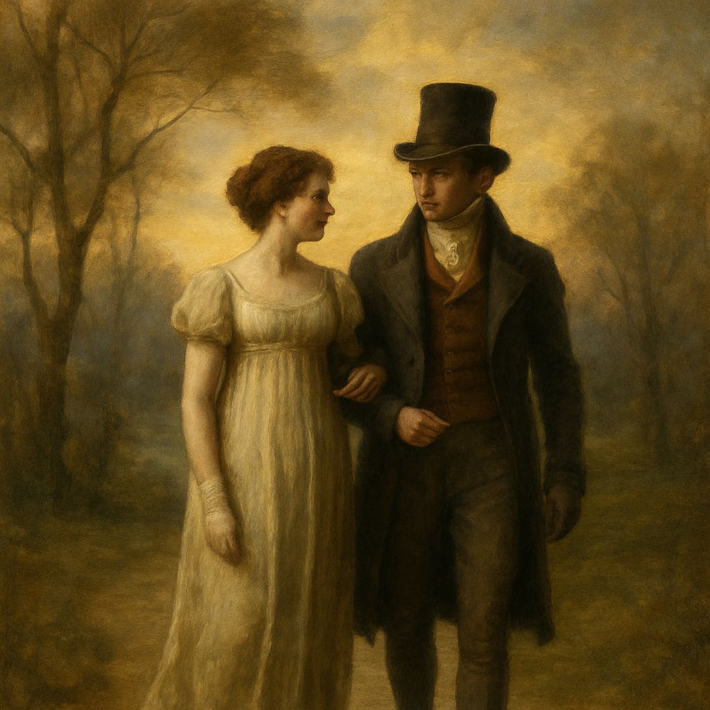 Romantic Couple Walking in Serene Landscape