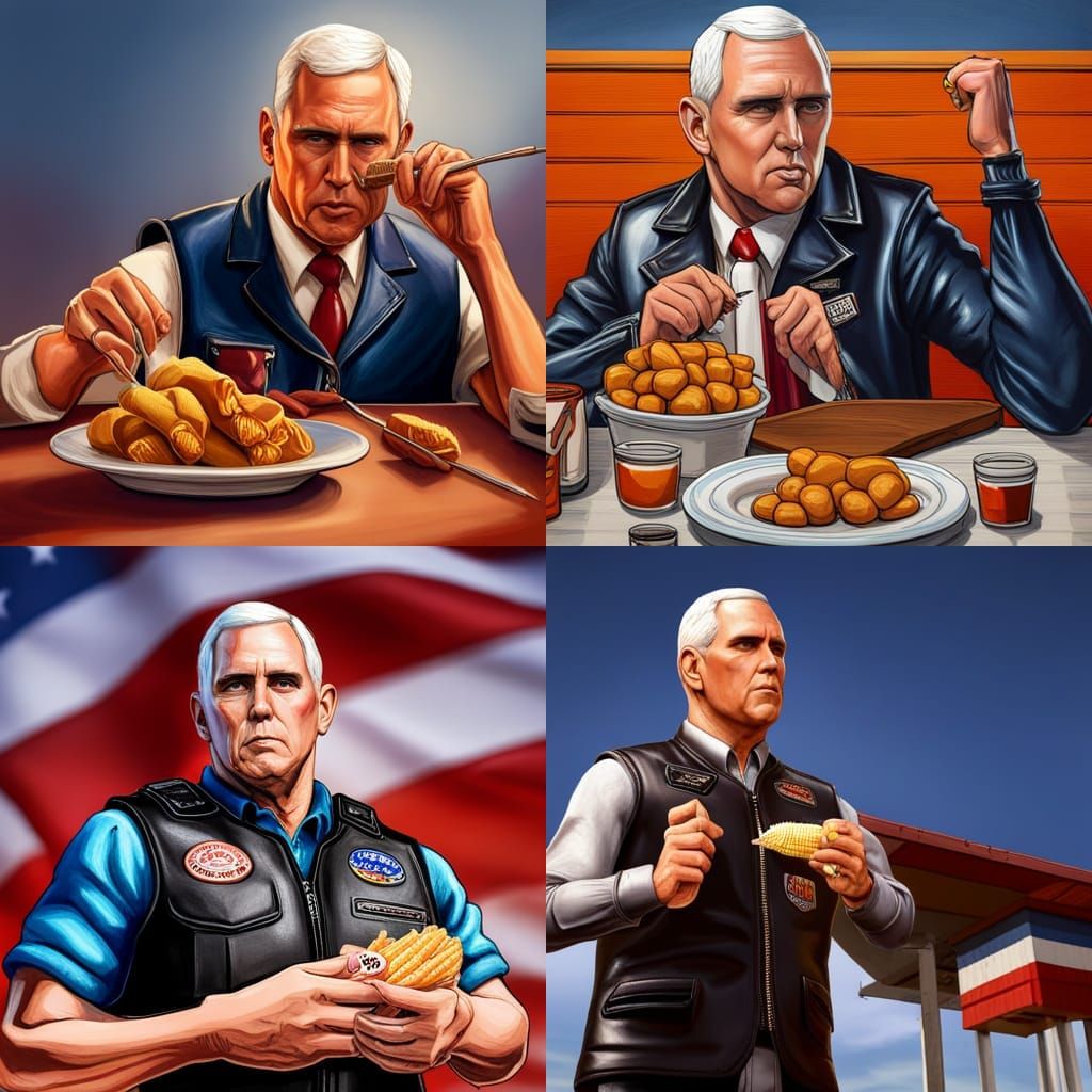 Hyperrealistic Mike Pence Eating Corn Dogs
