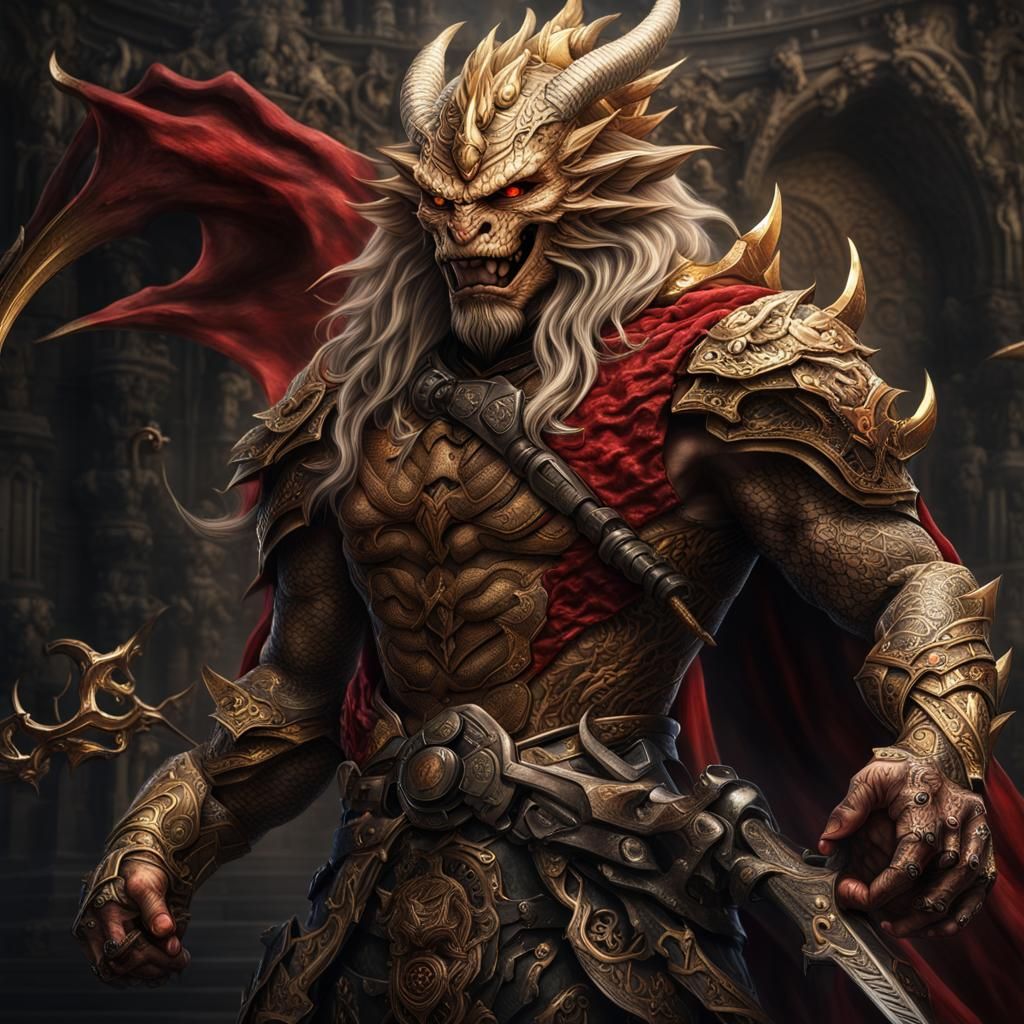 Hyperrealistic Dragon Demigod with Hebrew Tattoos