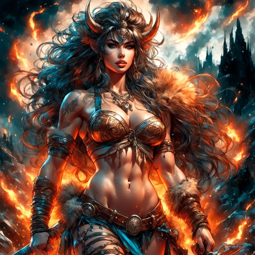 Fantasy Barbarian Babe in Comic Anime Style