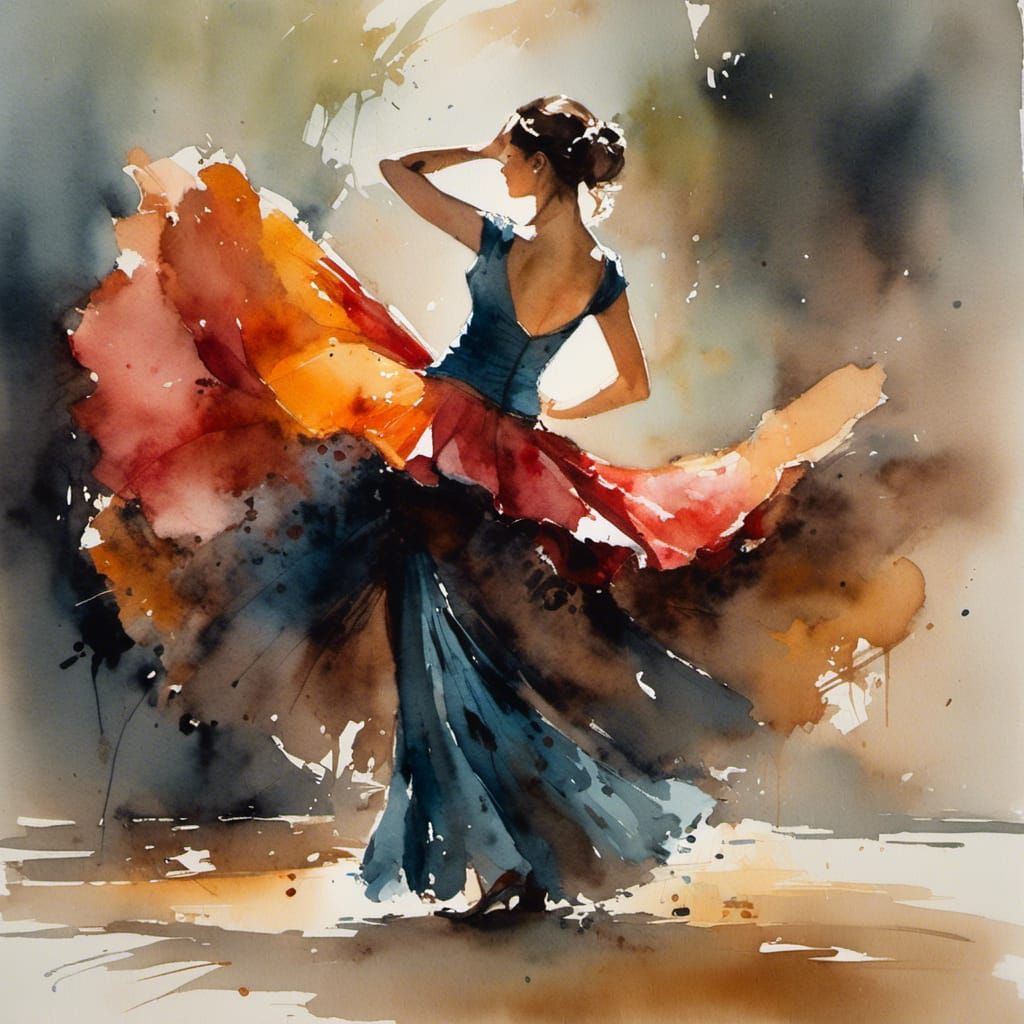 Flamenco Dancer in Watercolor Style with Warm Colors
