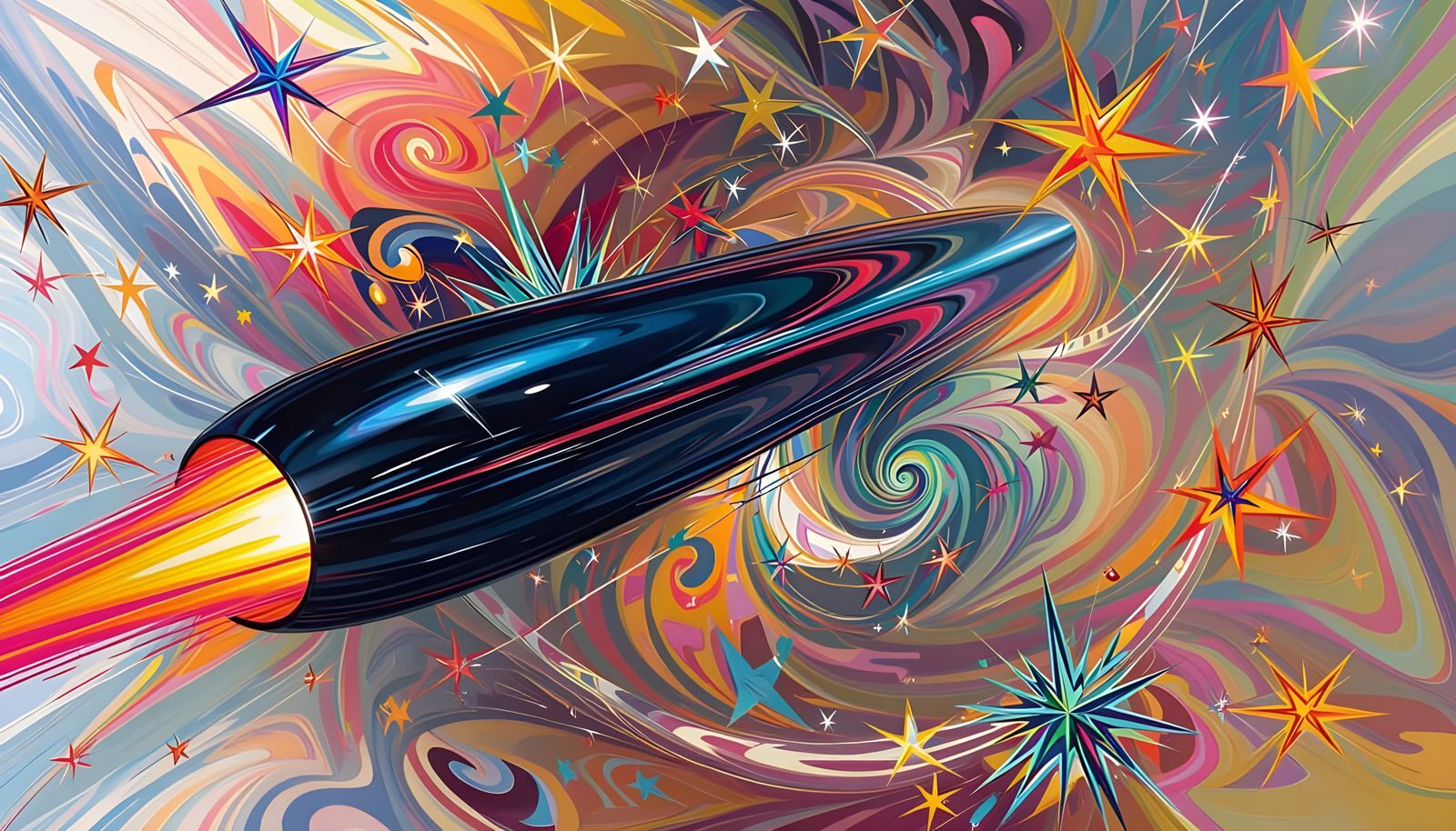 Iridescent Exhaust Plume Through Plasma Vortex as Oil Painti...