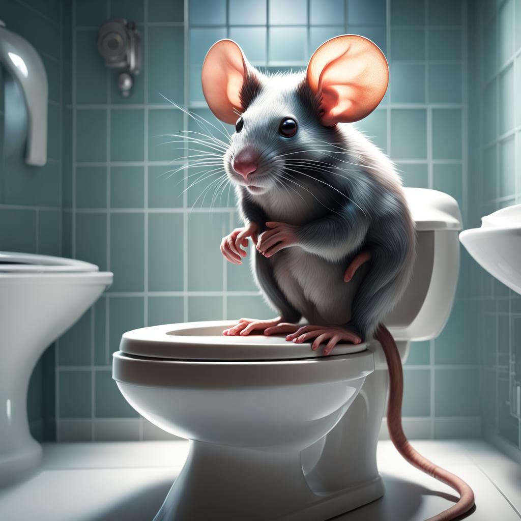 Mouse on Toilet: Hyperdetailed Portrait in Artstation Style