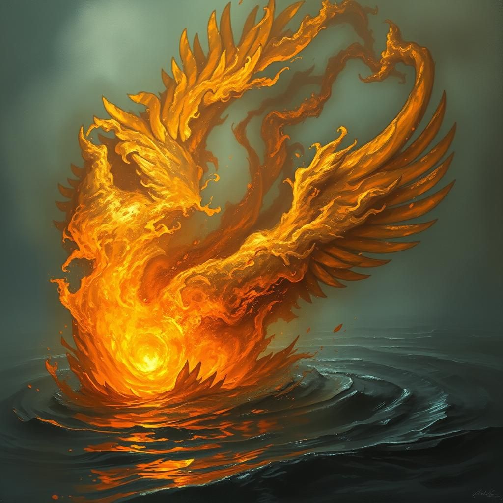 Fiery Orb with Golden Wings Reflected