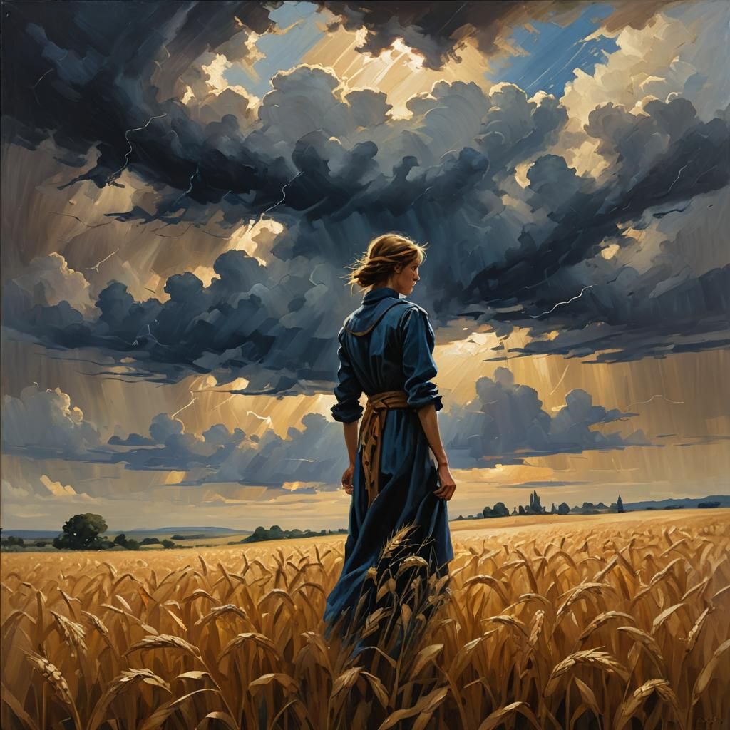 Wheat Field at Harvest in Classical Painting Style