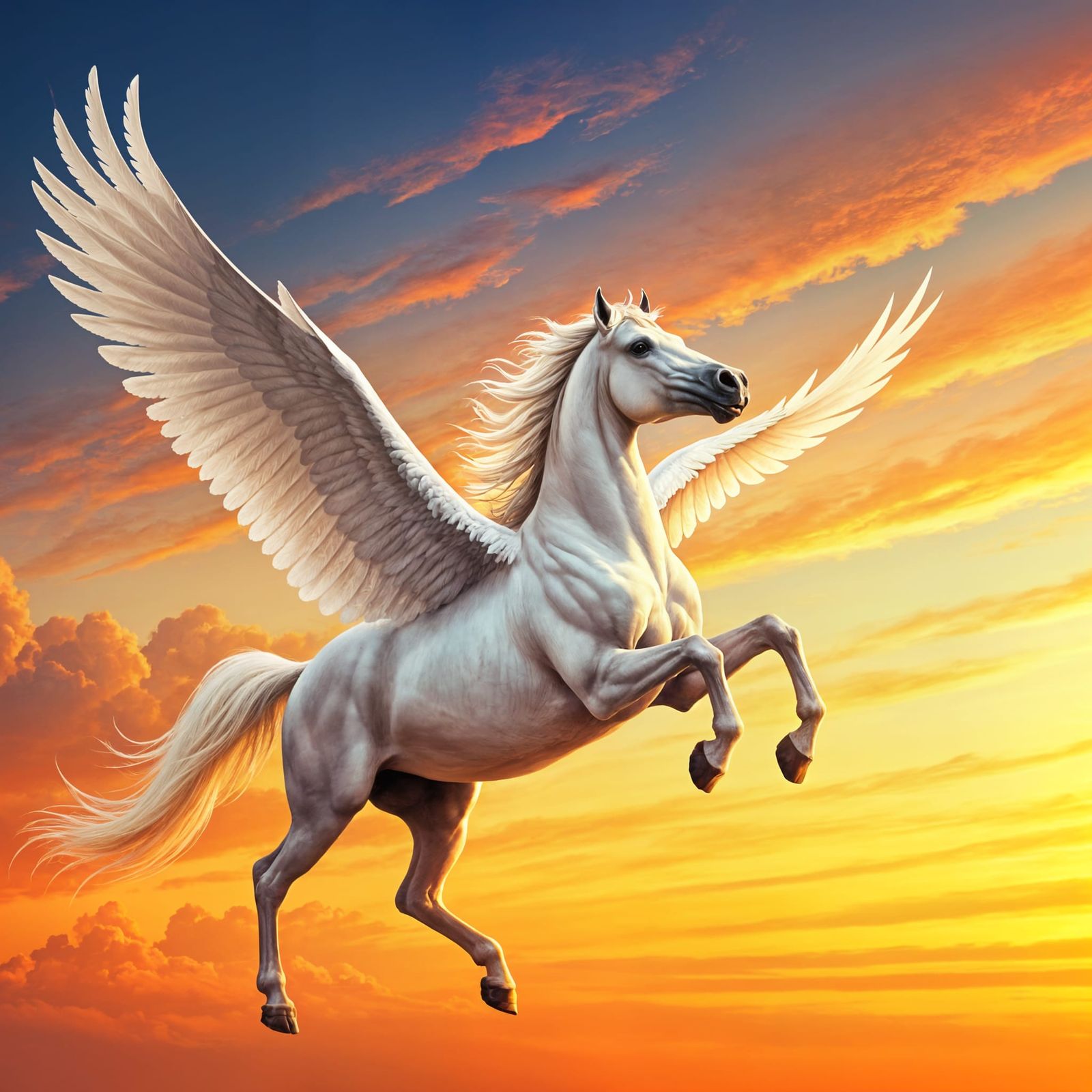 Majestic Sunset Flying Horse