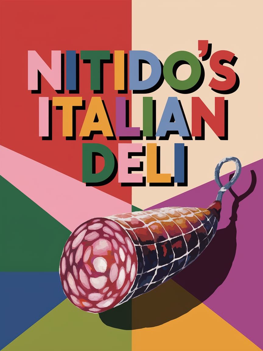 Italian Deli Scene in Vibrant Abstract Art