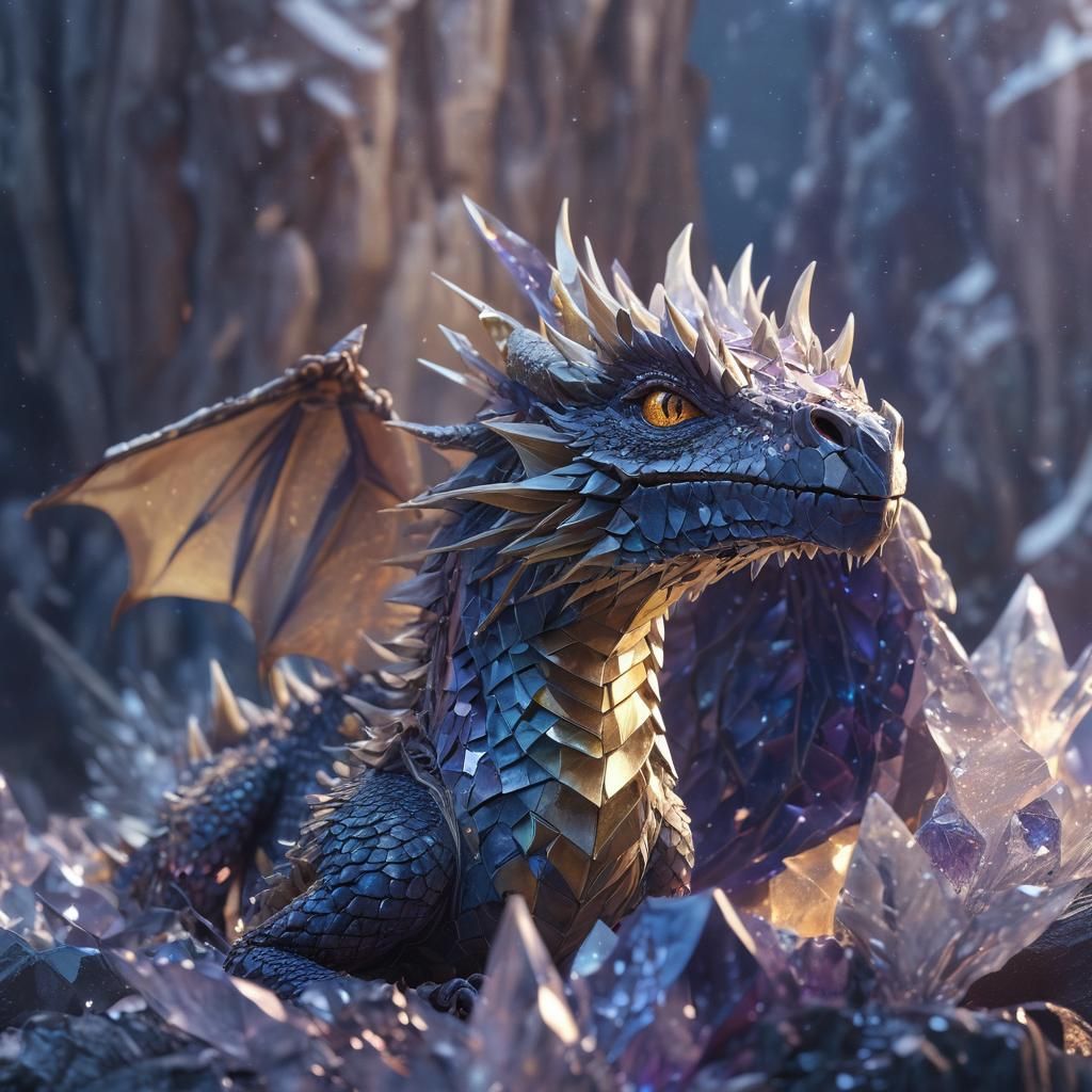 Diamond Dragon Perched Atop Crystal Mountain