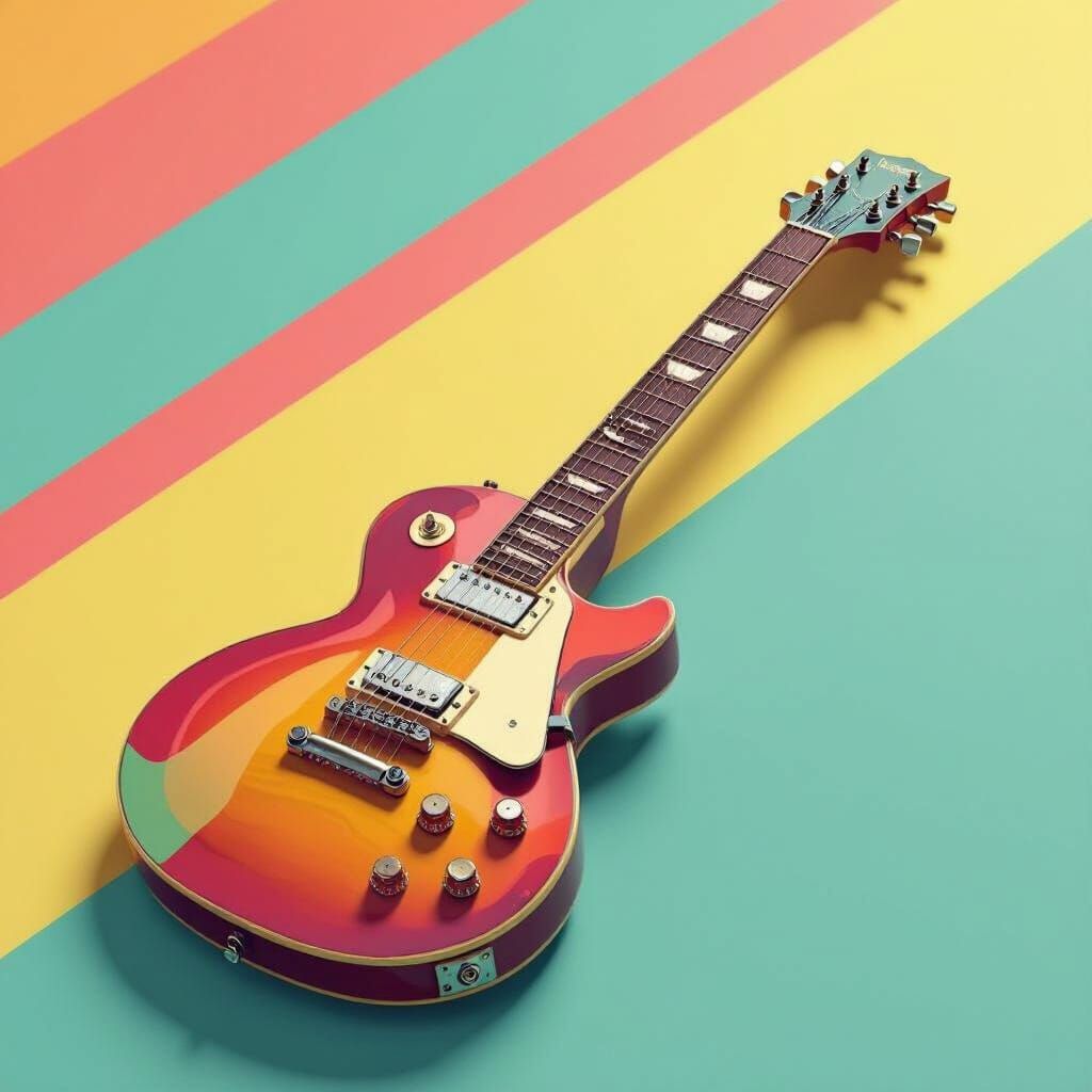Colorful Electric Guitar in Retro-Futuristic Style