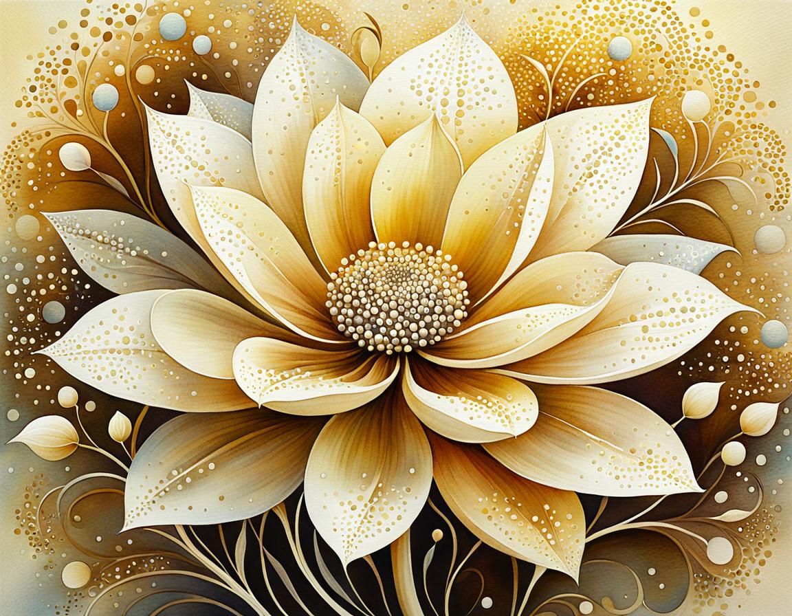 Ethereal Fractal Flower in Pointillist Watercolor