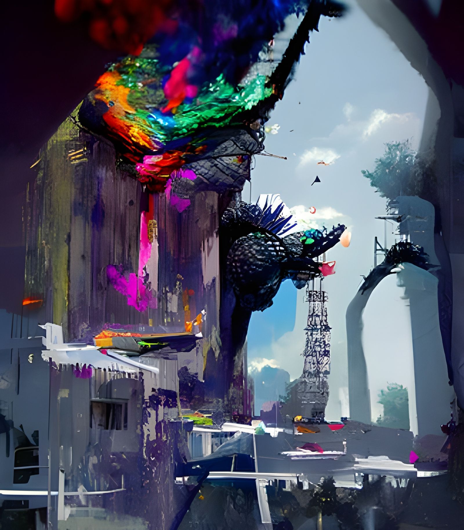 Godzilla and King Kong on Tower Digital Illustration