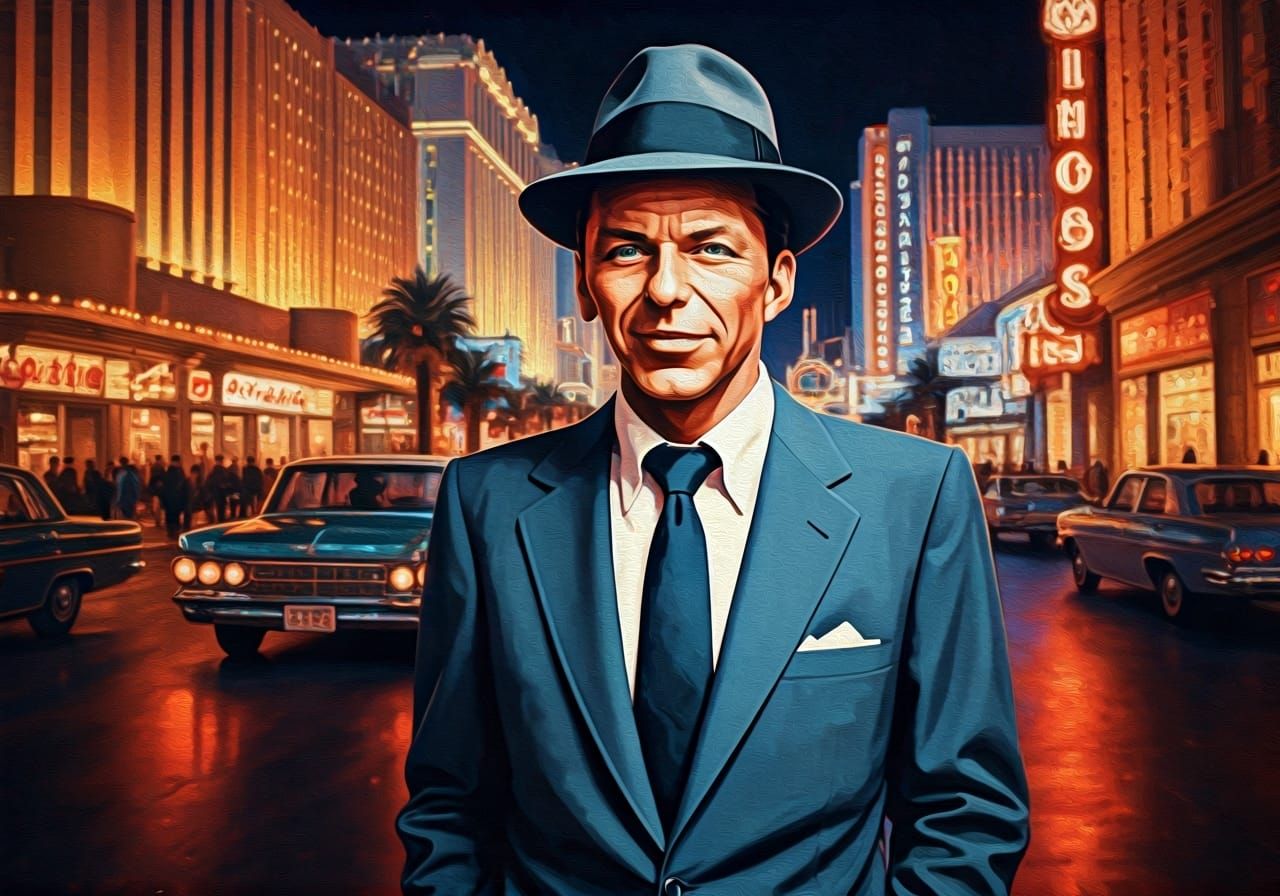 Frank Sinatra on the Las Vegas Strip as Oil Painting