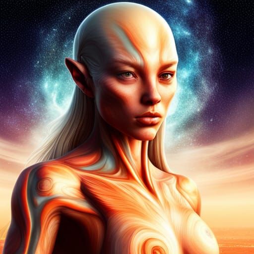 Muscular Alien-Human Hybrid on Celestial Planet