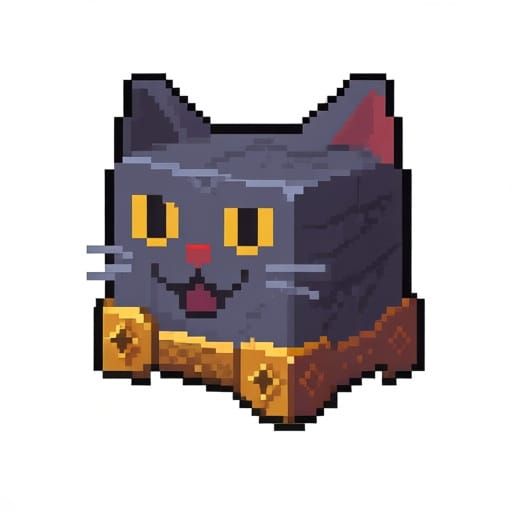 Pixel Art Cat Block: 16-Bit Medieval Fantasy Inventory Item