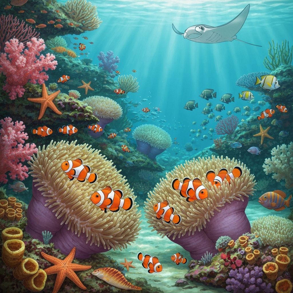 Coral Reef Ecosystem with Clownfish, in Haeckel Style