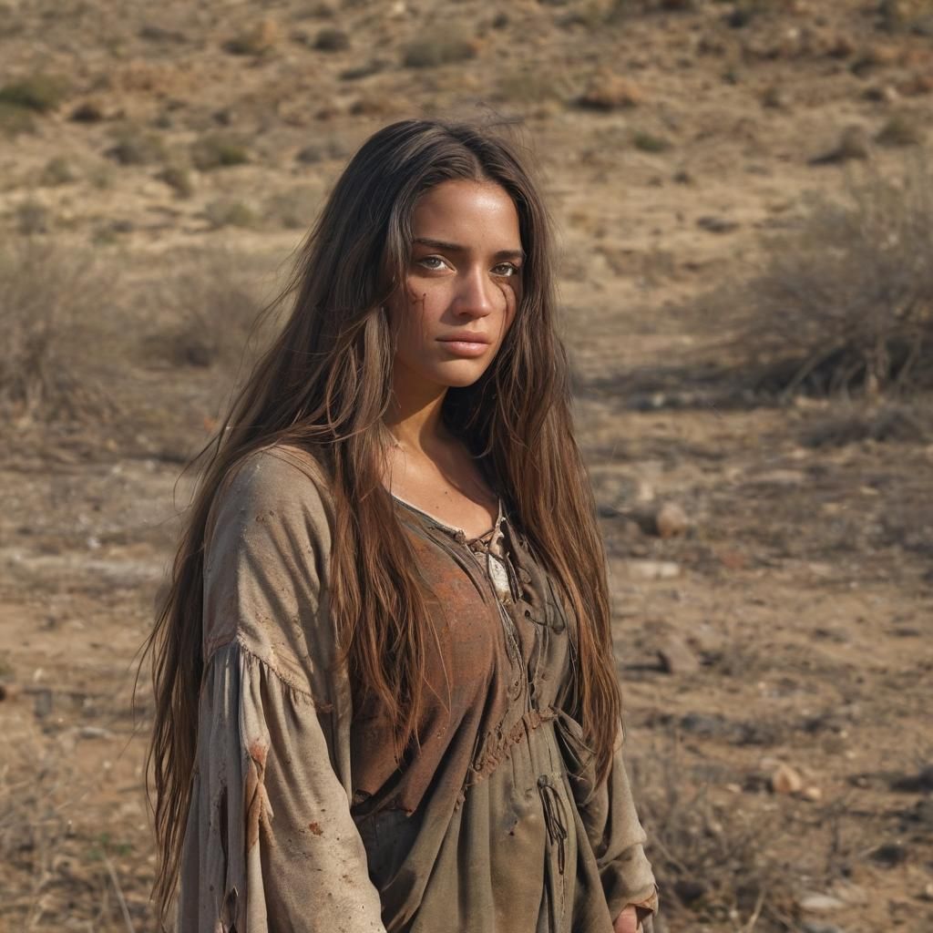 Dystopian Surrealism: Young Woman in Barren Landscape