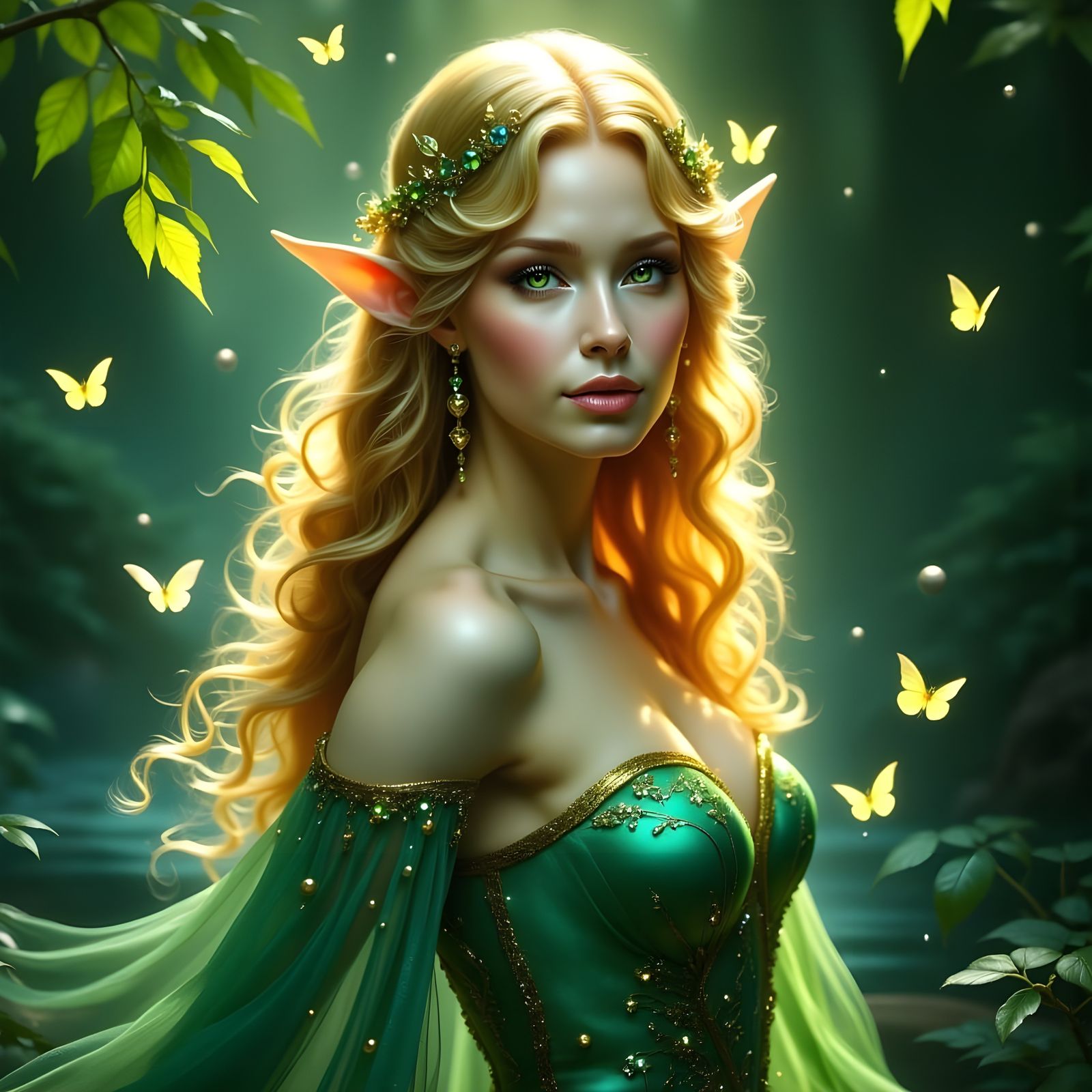 Iridescent Goddess in Frosty Green Dress