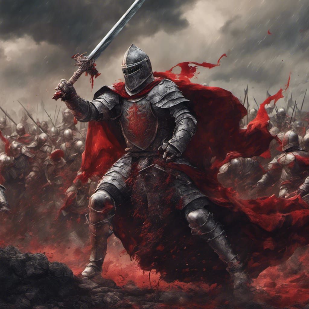 Knight Battles on Bloody Battlefield with Swedish Cloak
