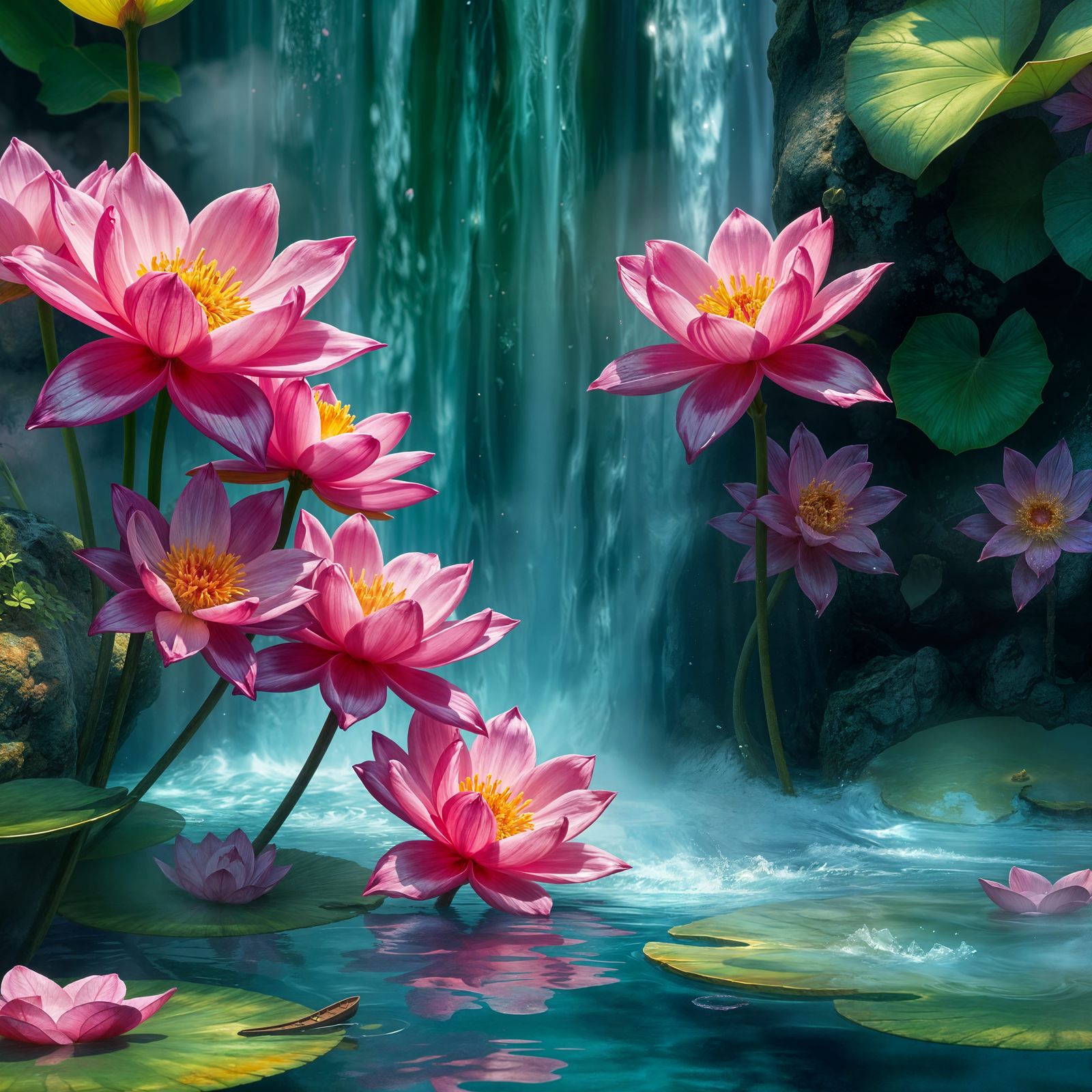 Fantastical Splash of Pink Petals Falling into a Calm, Deepl...