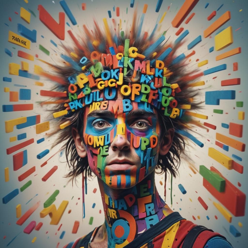 Exploding Head: Colorful Letter Portrait