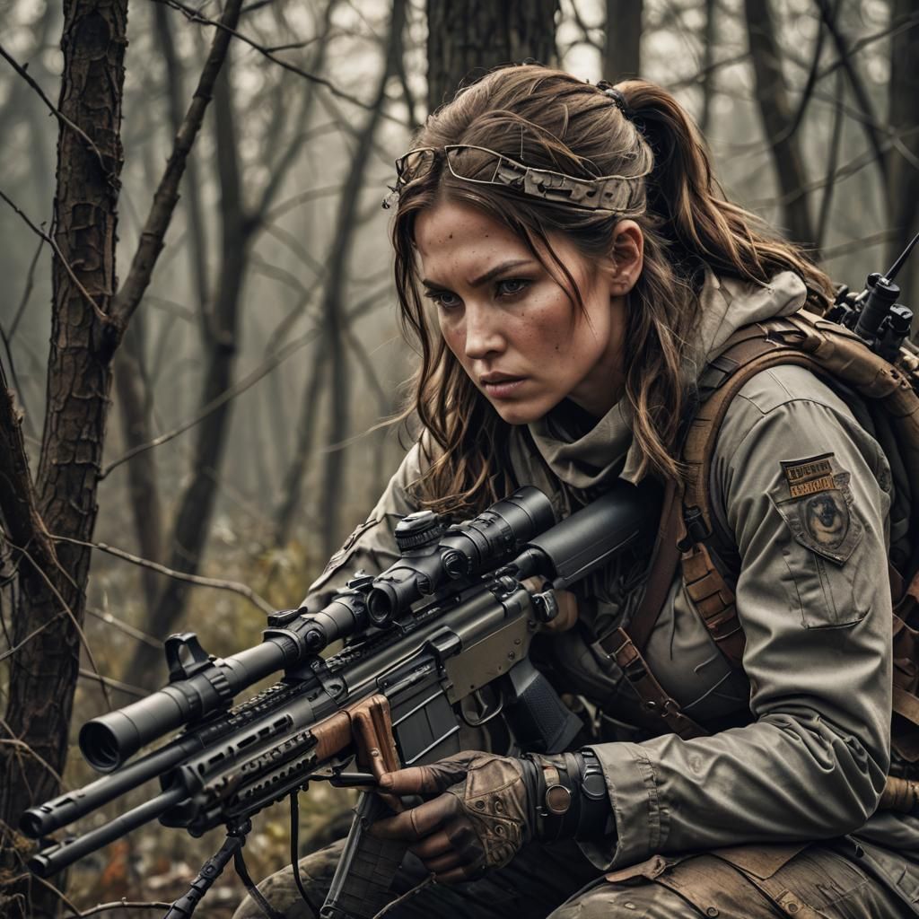 Hyperrealistic Sniper Huntress in Cinematic Composition