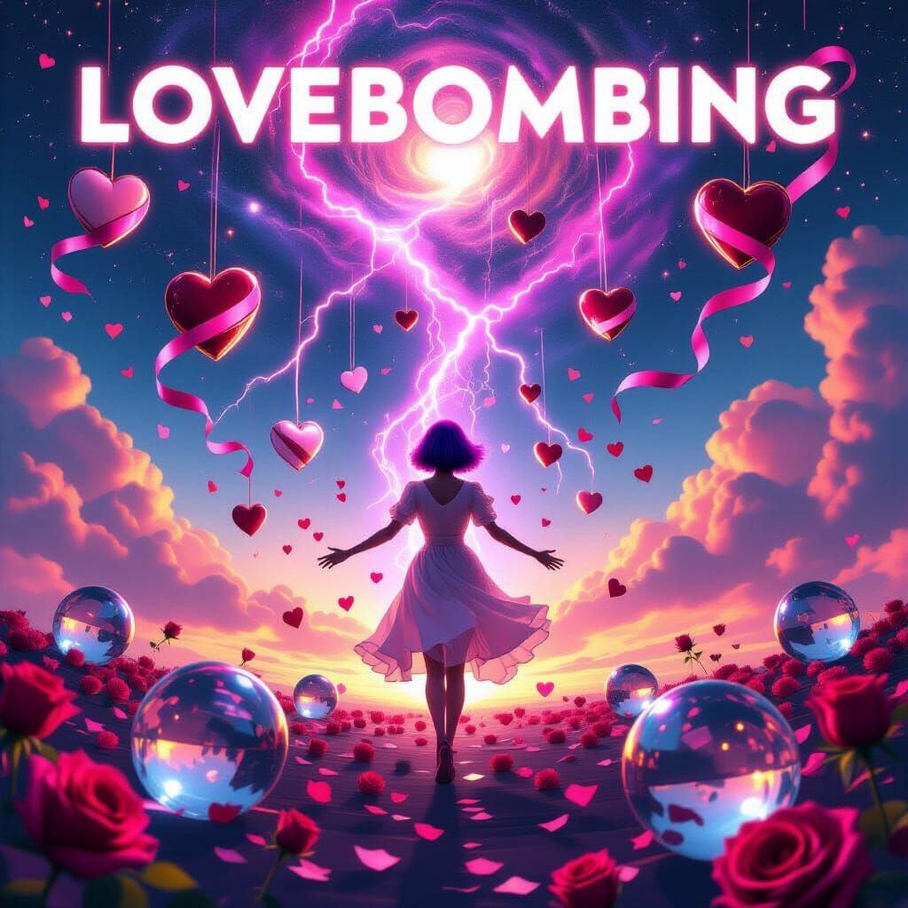 Cosmic Lovebombing Battlefield with Woman in Rose Vortex